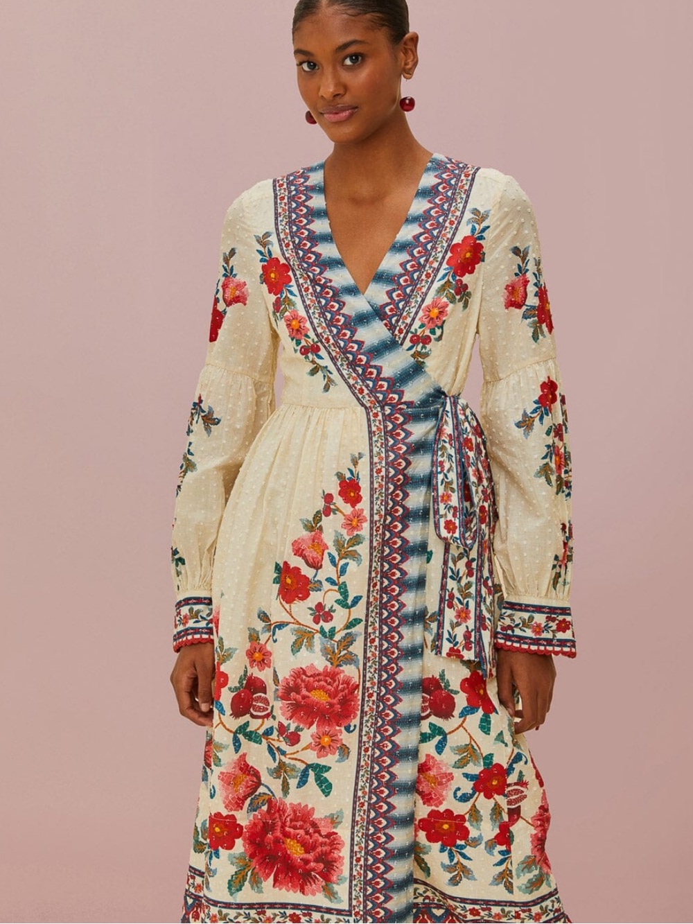 Farm Rio Sand mosaic garden wrap midi dress